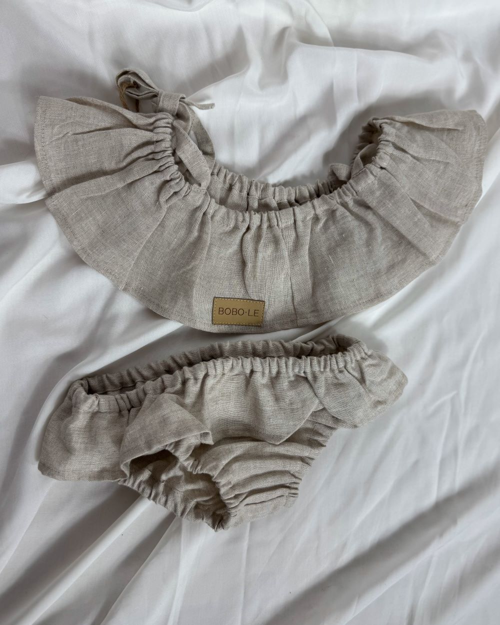 Girls' summer set, natural linen, size 98-104