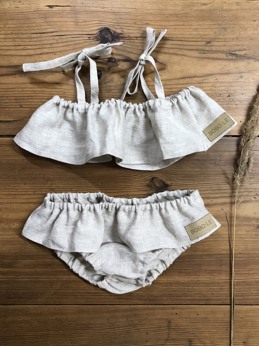 Girls' summer set, natural linen, size 98-104