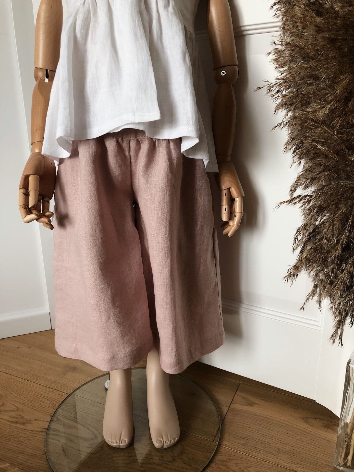 Linen culottes powder pink size 86